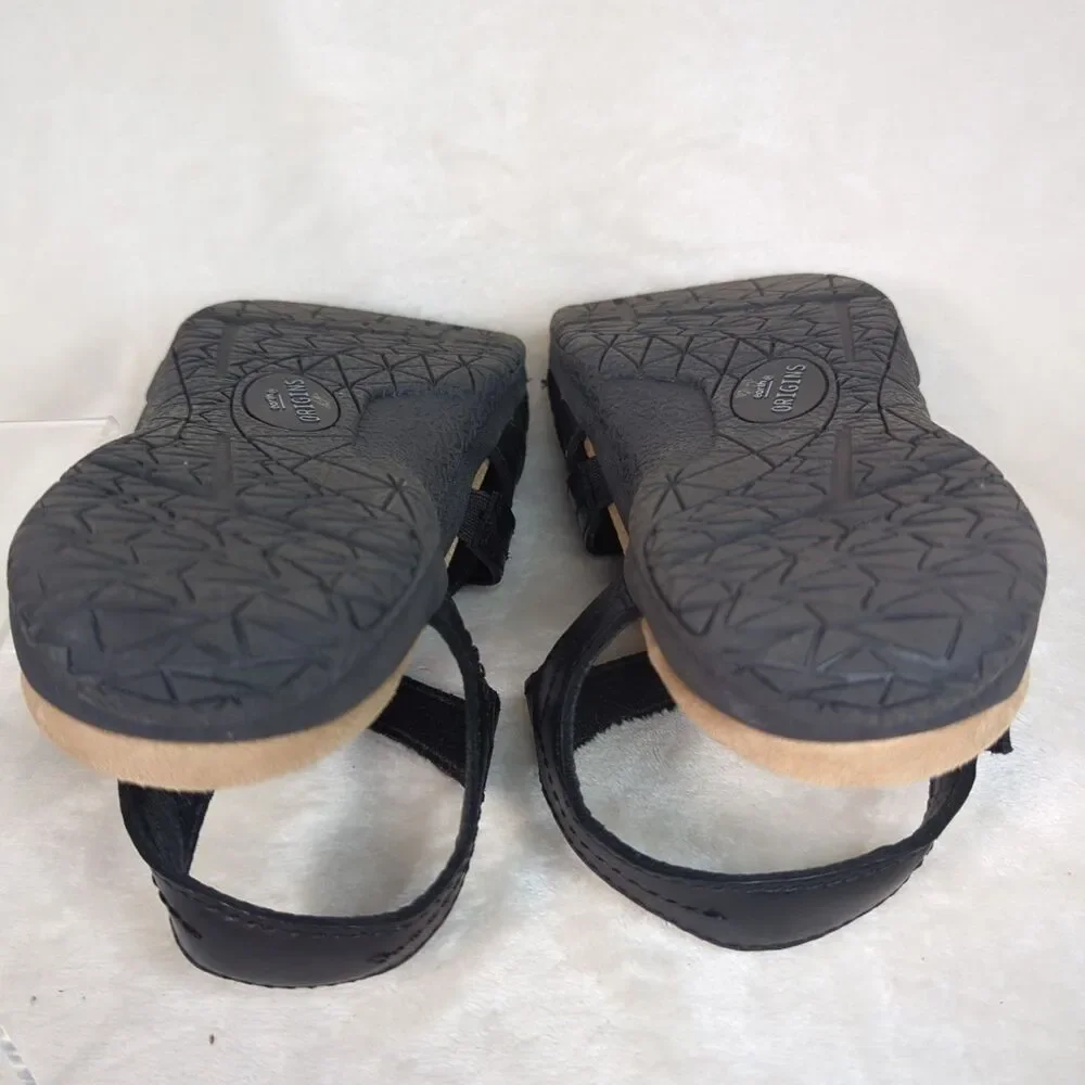 Earth Origins Etsellie Leather Strappy Sandal Womens 7 Black Cushioned Walking - Picture 10 of 10